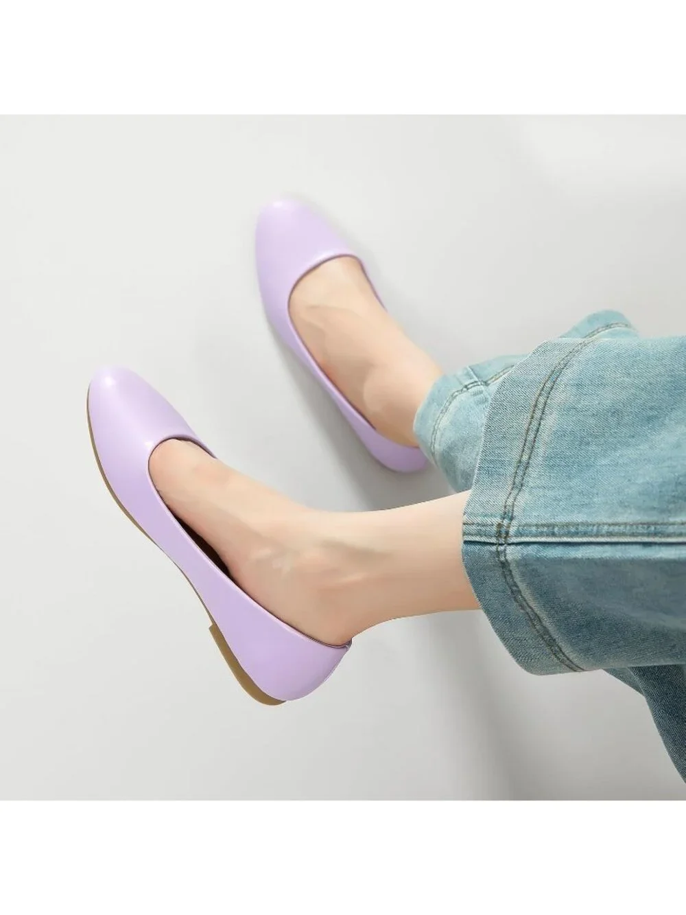 Women Light Purple PU Leather Close Toe Comfortable Flexible Slip On Ballet Flat